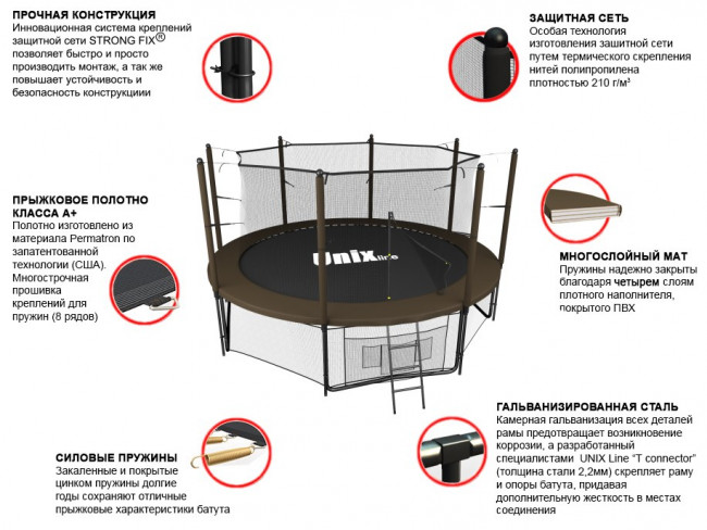 Батут с сеткой UNIX line 10 ft Black / Brown (inside)