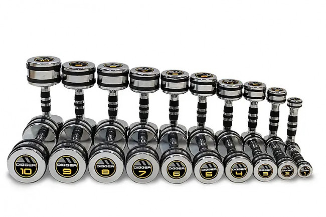 Комплект хромированных гантелей 10 пар от 1 до 10 кг  Hasttings DIGGER HD51D5B-1-10