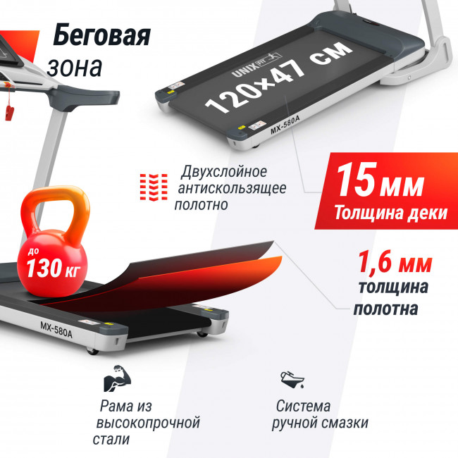 Беговая дорожка UNIX Fit MX-580A белая Беговая дорожка UNIX Fit MX-580A белая