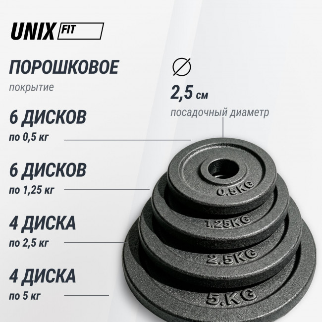 Набор гантелей и штанга UNIX Fit в кейсе 50 кг DBKITU50